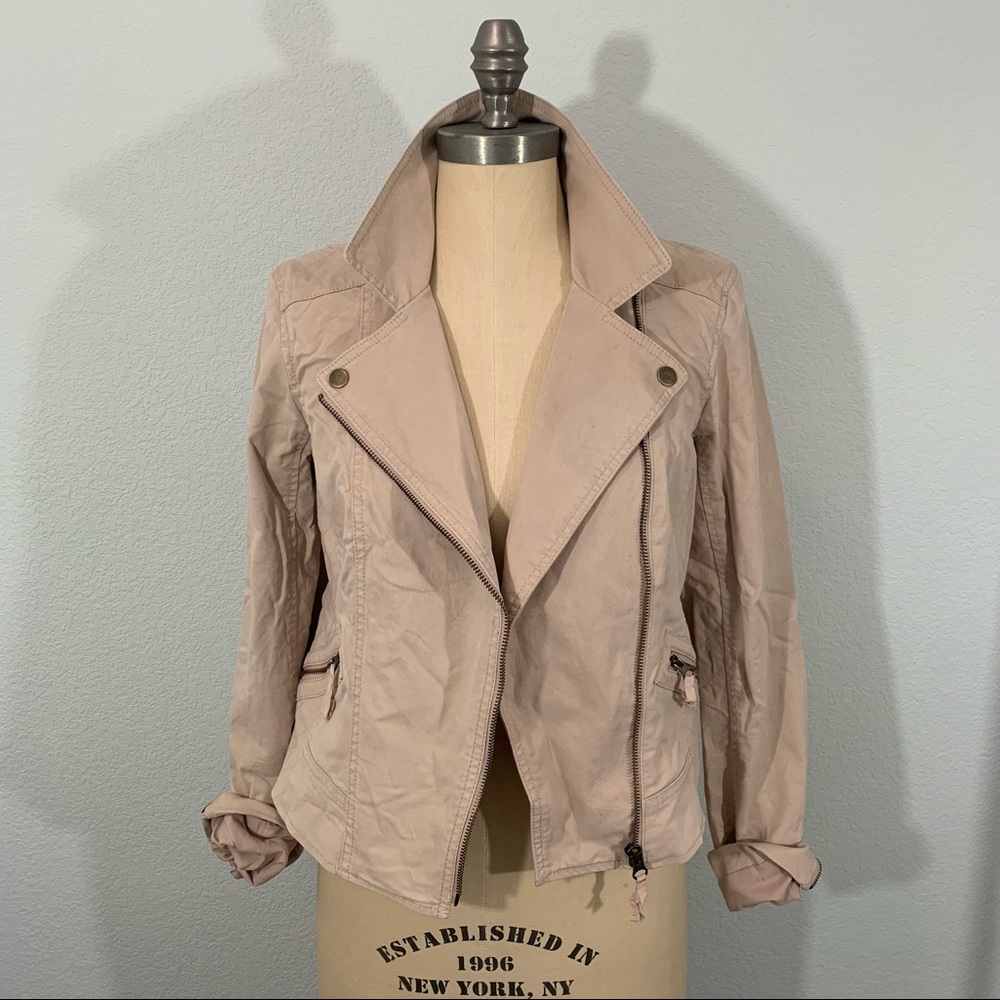 LOFT soft pink khaki moto jacket